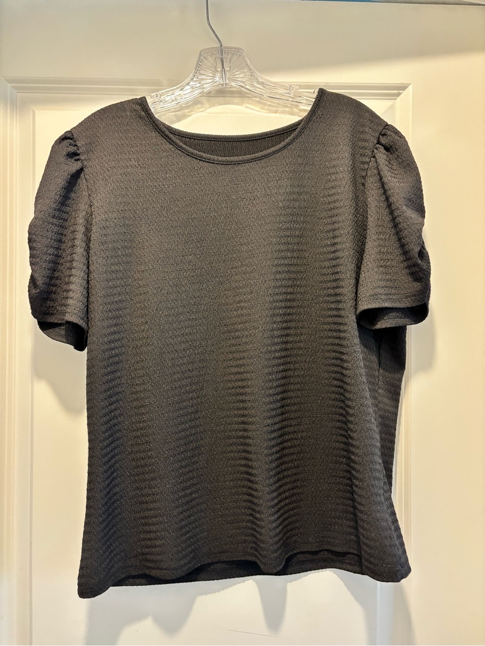 SHEIN Black Puff Sleeve Textured Top